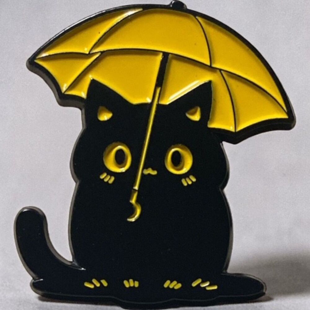 Whimsical Black Cat with umbrella pin